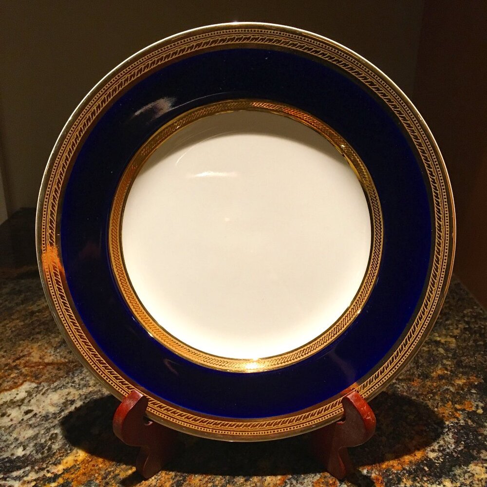 Vintage English CROWN DUCAL Cobalt and Gold Trim Dessert Plate # 2